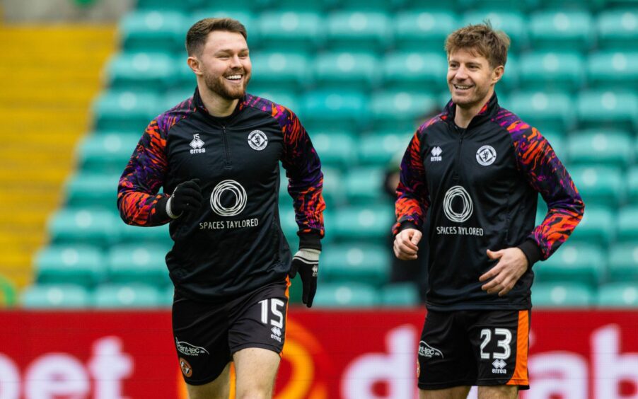 All smiles: Ross Docherty, right, and Glenn Middleton prior to kick-off at Celtic