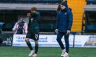 St Johnstone boss Simo Valakari (right) and winger Stephen Duke-McKenna (left) leave the pitch after losing to Kilmarnock. Image: Sammy Turner/SNS