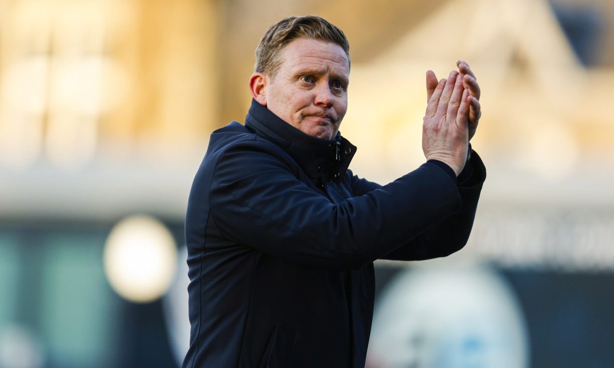 Raith Rovers boss Barry Robson claps the home fans after the victory over Hamilton Accies.