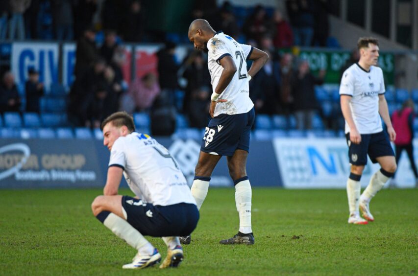 Dundee players at full-time at Ross County