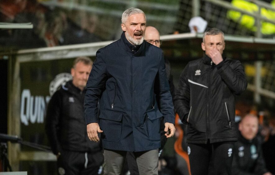 Dundee United manager Jim Goodwin was unhappy after his side's loss to Hibs