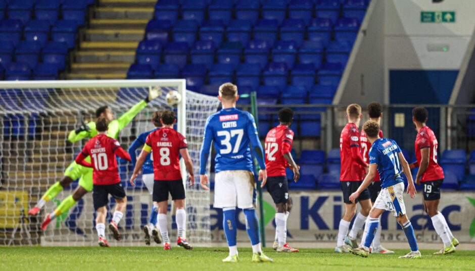 Stephen Duke-McKenna's free-kick was kept out by Jordan Amissah.