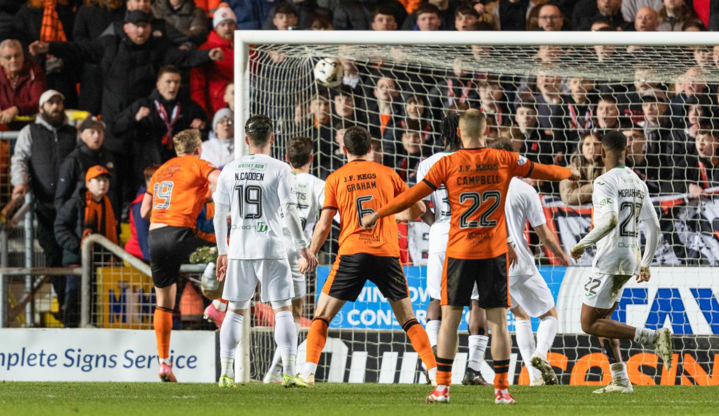 Sam Dalby heads home for United before VAR's intervention. Image: Ross Parker/SNS