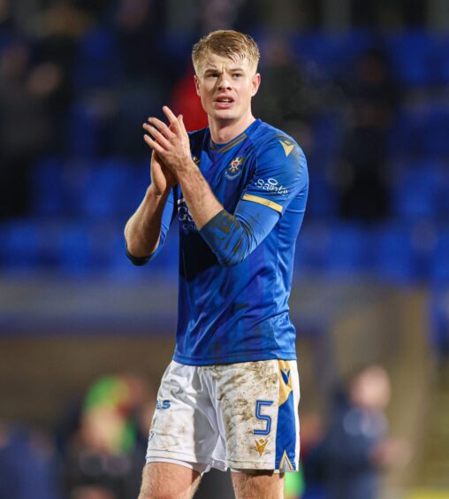 Zach Mitchell applauds the St Johnstone fans after the Ross County game.