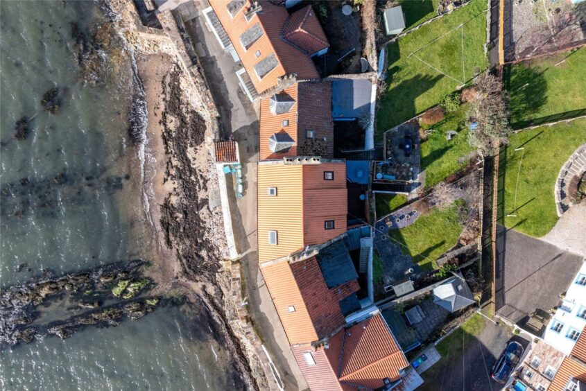 An aerial shot of the terraced home. 