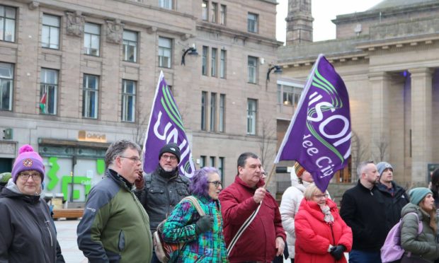 Protesters outside Dundee City Chambers. Image: Liam Rutherford