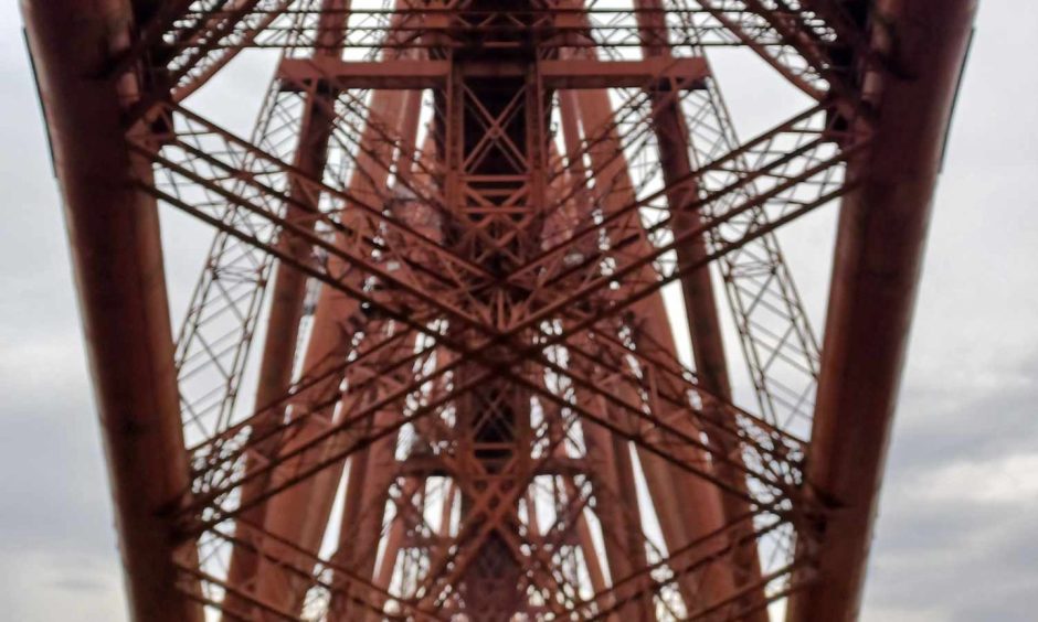 Image shows: the Forth Bridge from underneath. Part of the Forth Bridges Trail walk.