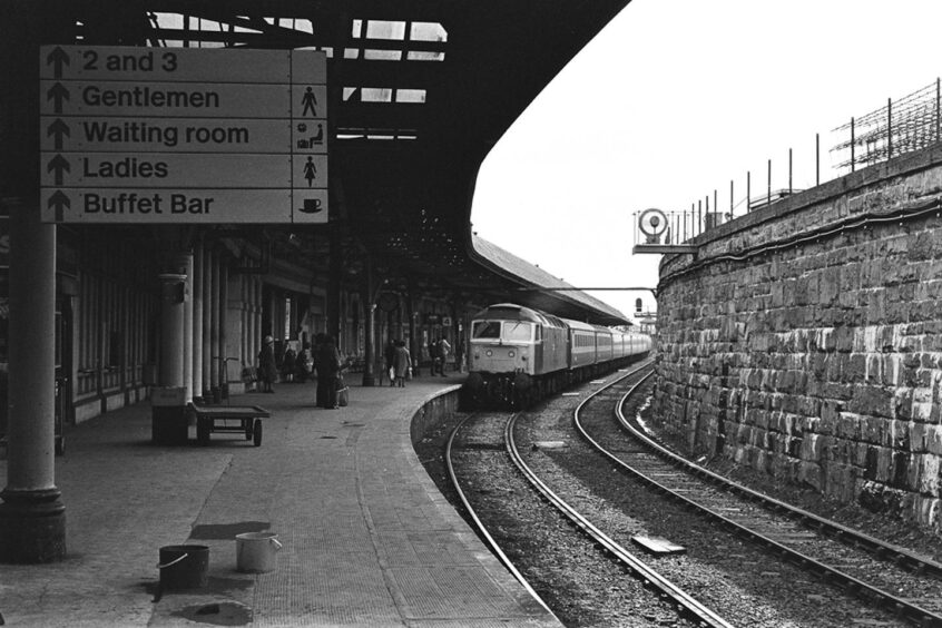 A train arrives at Dundee Station from York. 