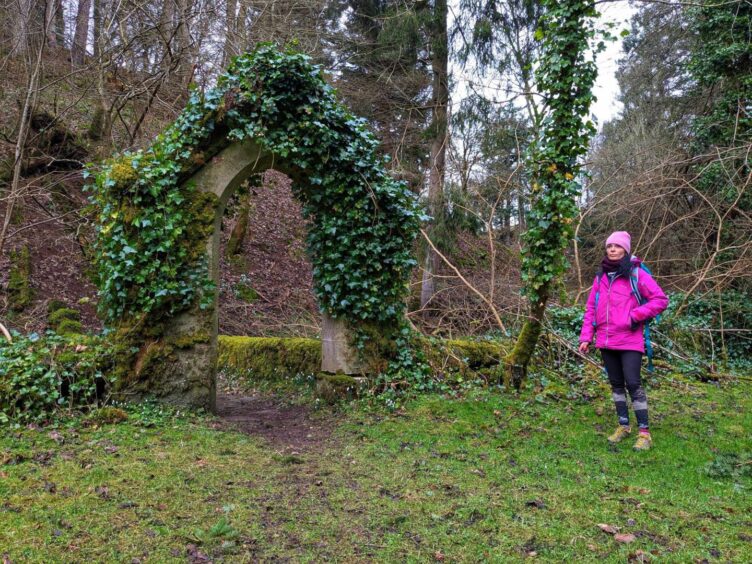 An ivy-covered archway near Aldbar Chapel.