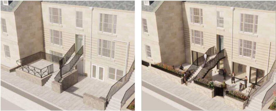 How the Ardgowan Hotel in St Andrews looks now, left, and how it will look if plans are approved, righ.