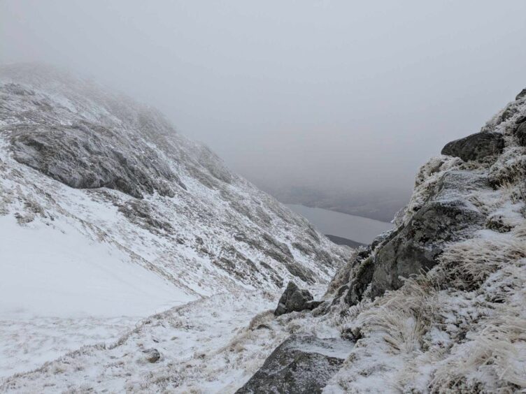 Snowy views on the way up Ben Venue. 