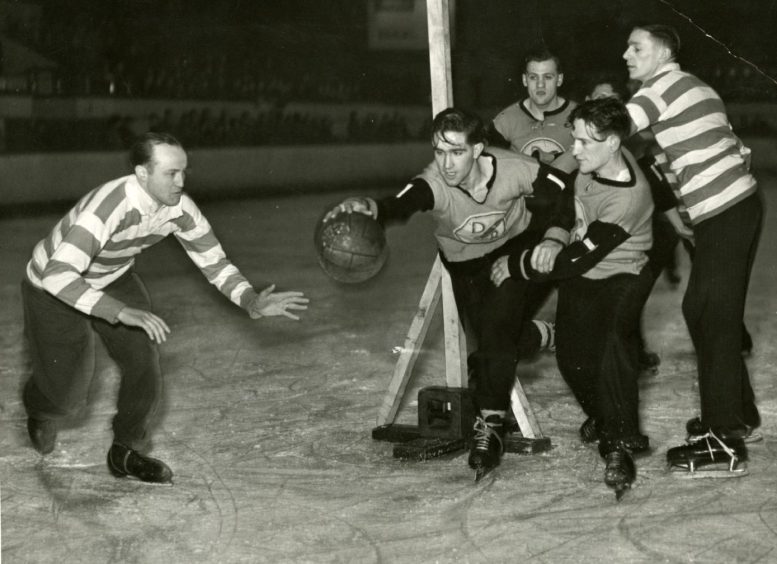 Dundee Hurricanes against the Aberdeen Wildcats in a game of basketball on ice