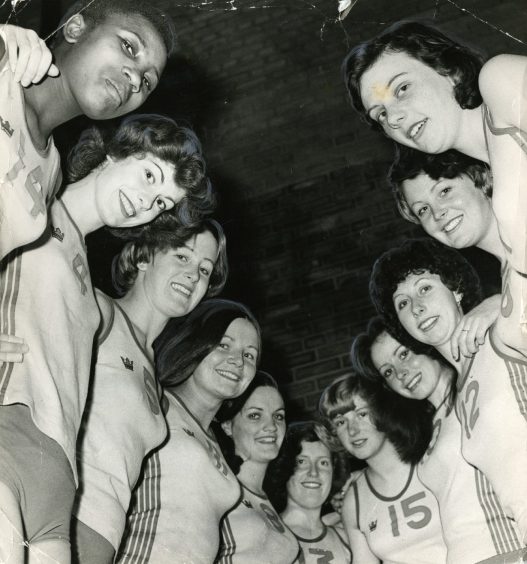 Dundee Wasps team pic, taken from down low and looking up at the players, in December 1977