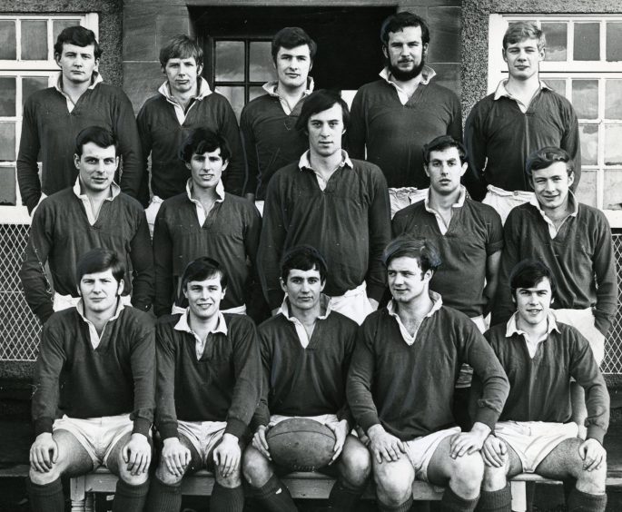 Dundee University rugby team pictured before a game in January 1969