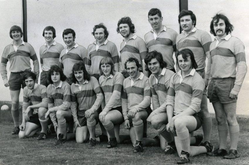 a team pic of Stobswell RFC after winning the Midlands Rugby Championship in April 1974