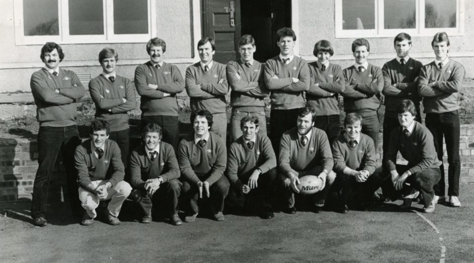 Dundee High School FP Rugby Club members are pictured lined up before they set off on the first stage of their centenary tour to Denmark in April 1981.