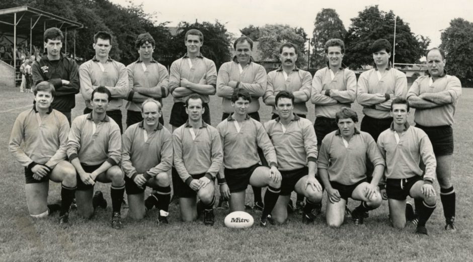 A Dundee Select rugby team line up before a match in September 1987.