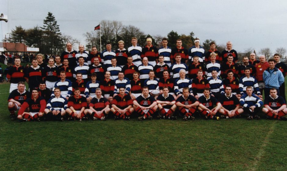 Dundee High School FP played a Scotland Select at Mayfield in March 1999. Players and officials are pictured before the whistle blew.