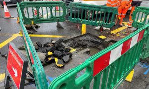 Collapsed drain on Dundee Road, Perth.