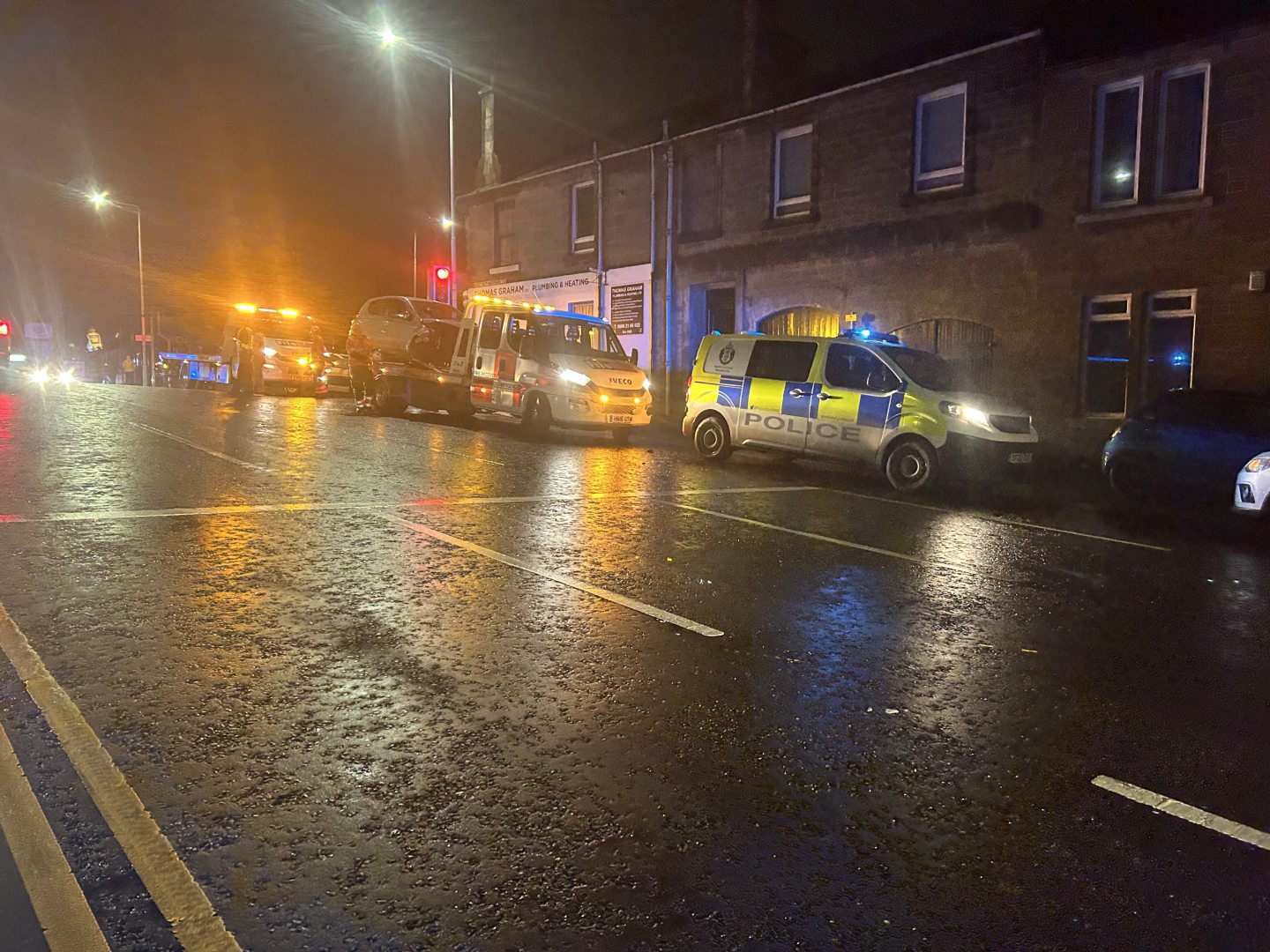 Police at the scene at the junction of Moodie Street and Elgin Street in Dunfermline.