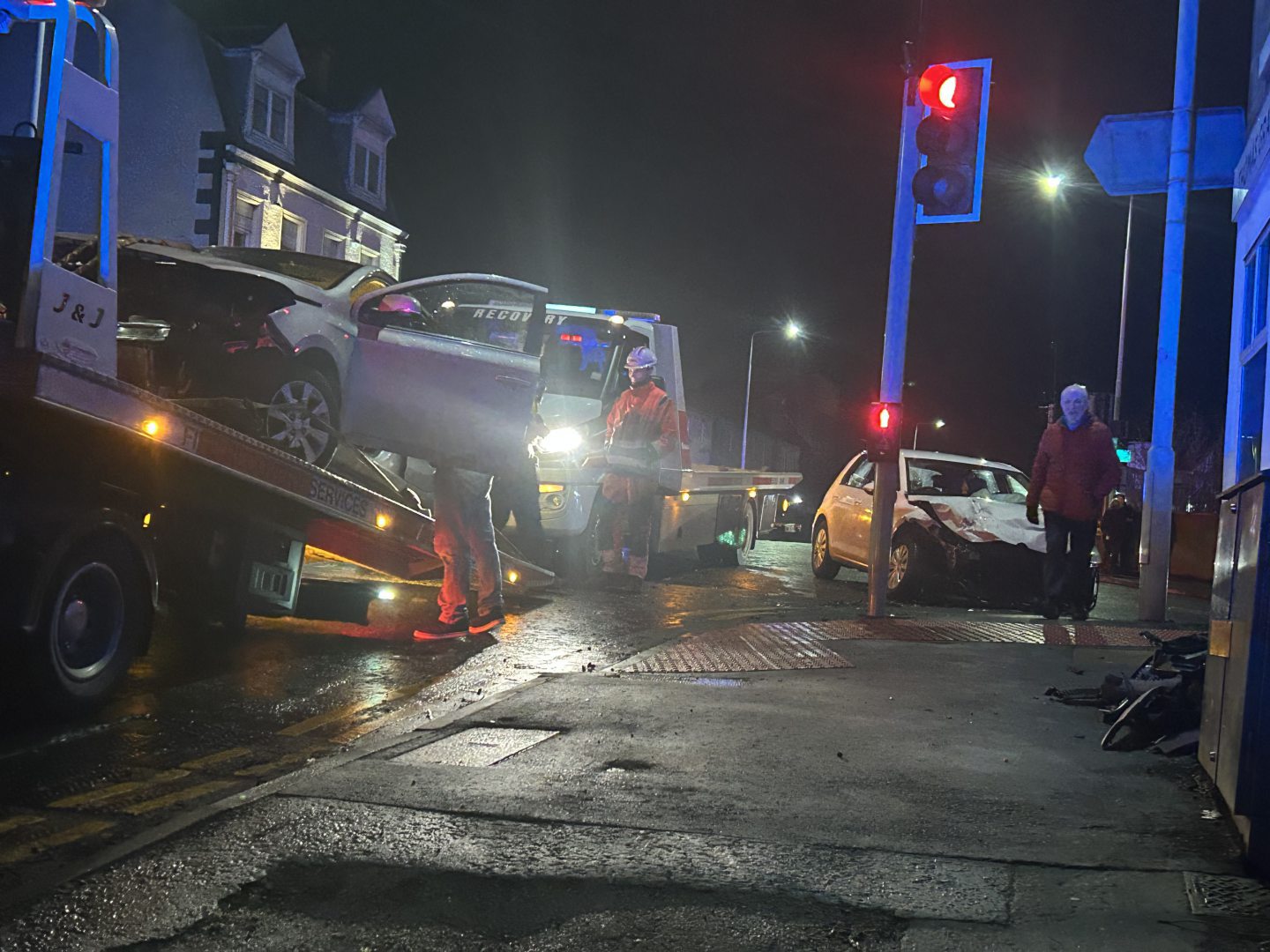 Recovery of the two damaged cars in Dunfermline.