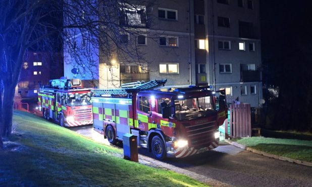 Fire crews at a block of flats on Strathtay Road, Perth following a flat fire. Image: Stuart Cowper