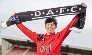 Owen Hampson is unveiled as a Dunfermline player at East End Park. Image: Craig Brown/Dunfermline Athletic FC