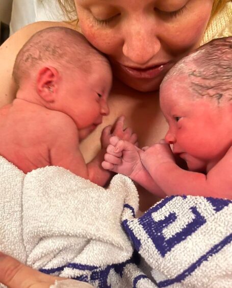 Fife twins with mum just after birth