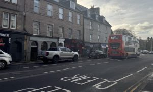 The broken-down bus at Bridgend, Perth. Image: Lucy Scarlett/DC Thomson