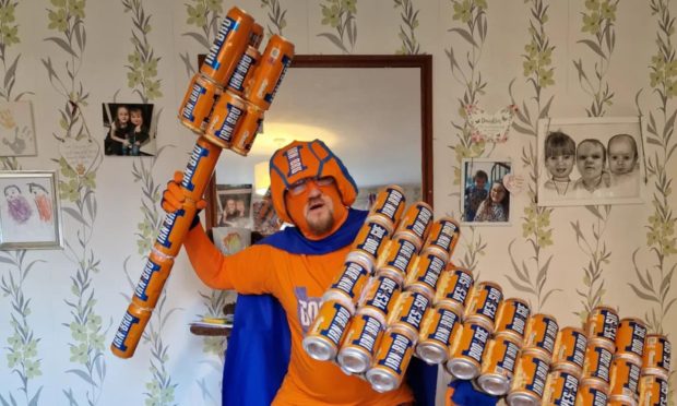 Stephen Reilly as superhero alter-ego Irn-Bru Man.