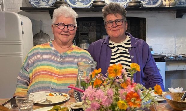 Jo Sharp (right) with partner Val McDermid. Image: Jo Sharp