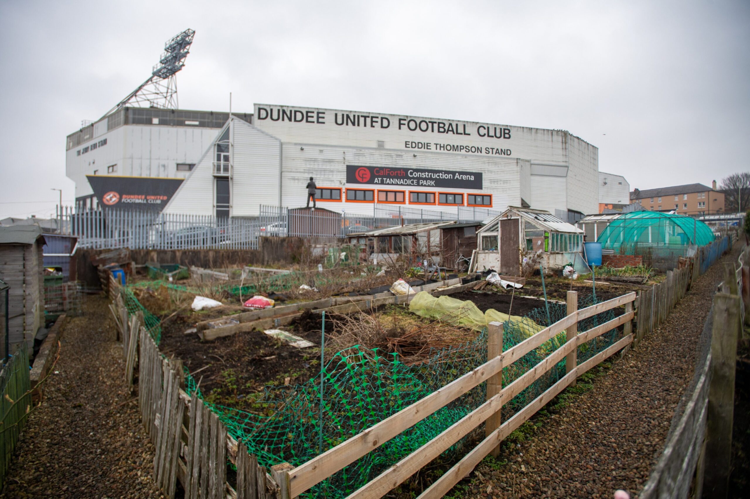 The allotments sit in the shadow of Dundee United's Tannadice Park stadium.