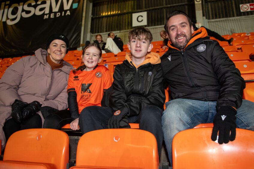 Rachel, Farrah, Noah and Ross Hendry (left to right) watch United WFC's first game at Tannadice since facing Hamilton last April