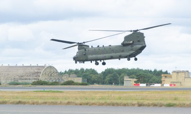 A chinook helicopter at Leuchars in 2018.