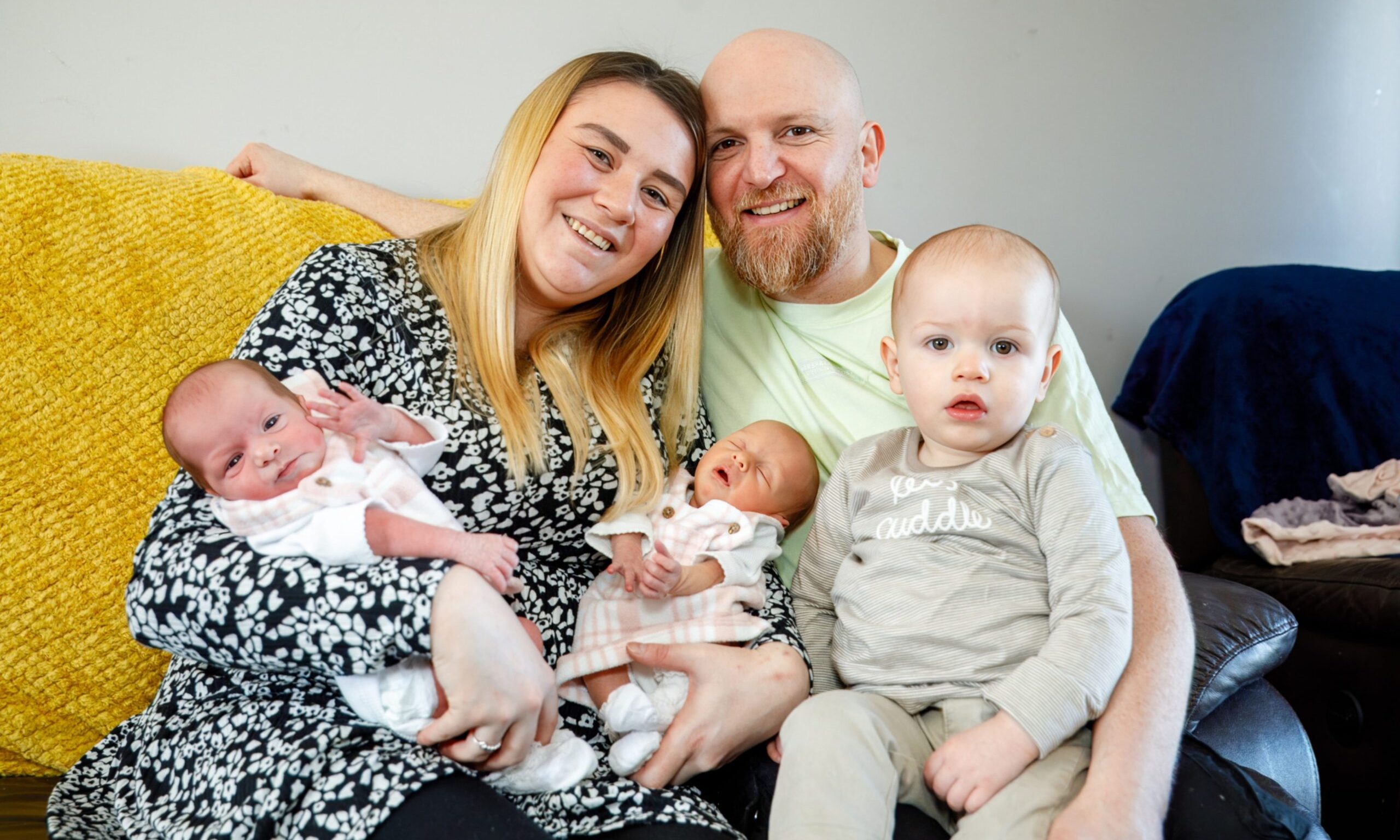 Fife twins Amelia and Celeste with mum Dionne, dad Duncan and brother Freddie.