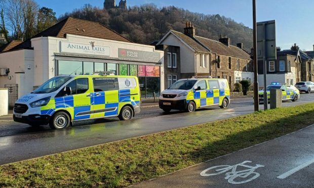 Police on Airthrey Road in Stirling after the pedestrian was hit. Image: Isla Glen/DC Thomson