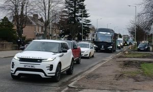 Traffic on Arbroath Road in Dundee due to roadworks on the Scott Fyffe Roundabout. Image: Finn Nixon/DC Thomson