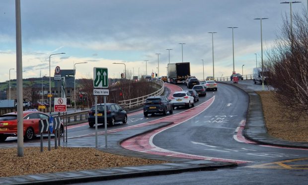 Traffic is delayed on the southbound carriageway. Image: Robson/DC Thomson