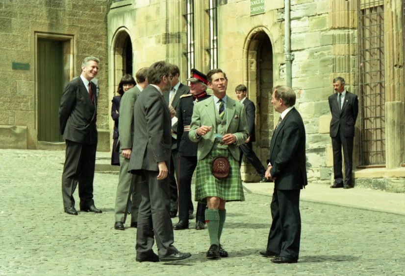 Prince Charles talks to officials outside Stirling Castle in June 1992.