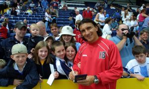 Dundee FC Ivano Bonetti meets young fans at a club open day in 2001.