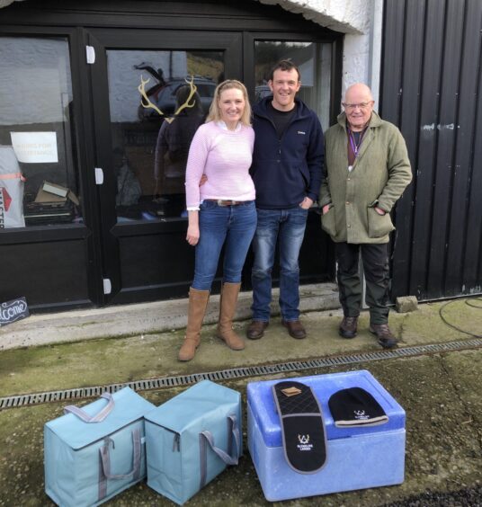 Project partners Lauren and Andrew Houstoun, of Glenkilrie Larder, and Mike Cottam of Cairngorms National Park Authority.