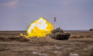 A Romanian tank during the NATO live firing exercise in Romania on Wednesday. Image: British Army