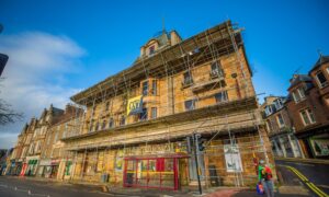 Drummond Arms exterior with scaffolding covering front of hotel