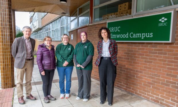 CR0052258, Claire Warrender, Cupar. Animal Care Course at Elmwood cancelled. Picture Shows:  (L-R) MSP Willie Rennie, Cllr Margaret Kennedy, Catherine Stewart, Ashley Cramb and MSP Wendy Chamberlain and at Elmwood College in Cupar after they annoucned the closure of the Animal Care courses. Friday 28th February 2025. Image: Steve Brown/DC Thomson