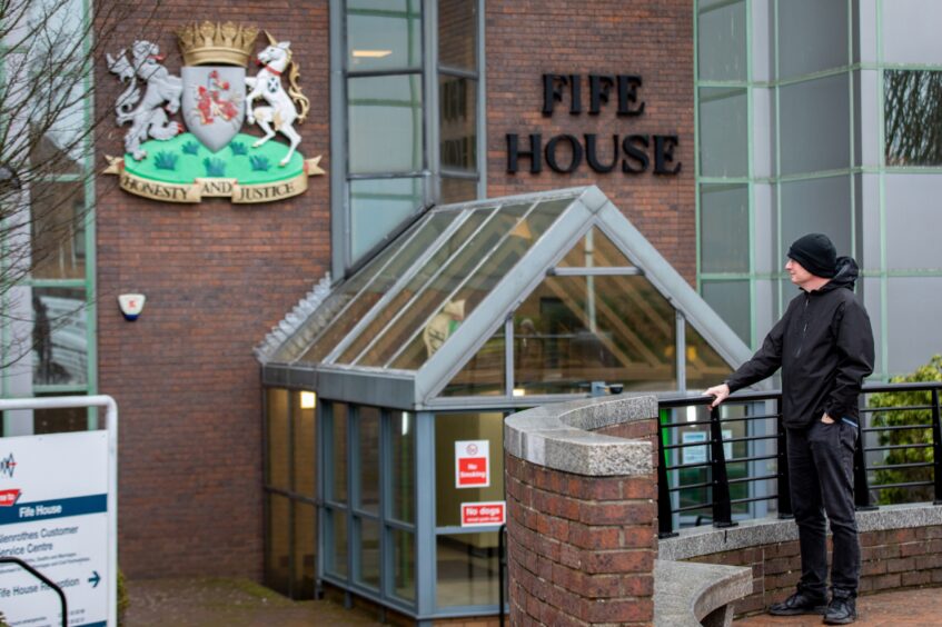 David Love outside the Fife Council HQ. 