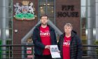 Fife EIS publicity officer Graeme Keir and secretary Jane McKeown at Fife Council HQ in Glenrothes