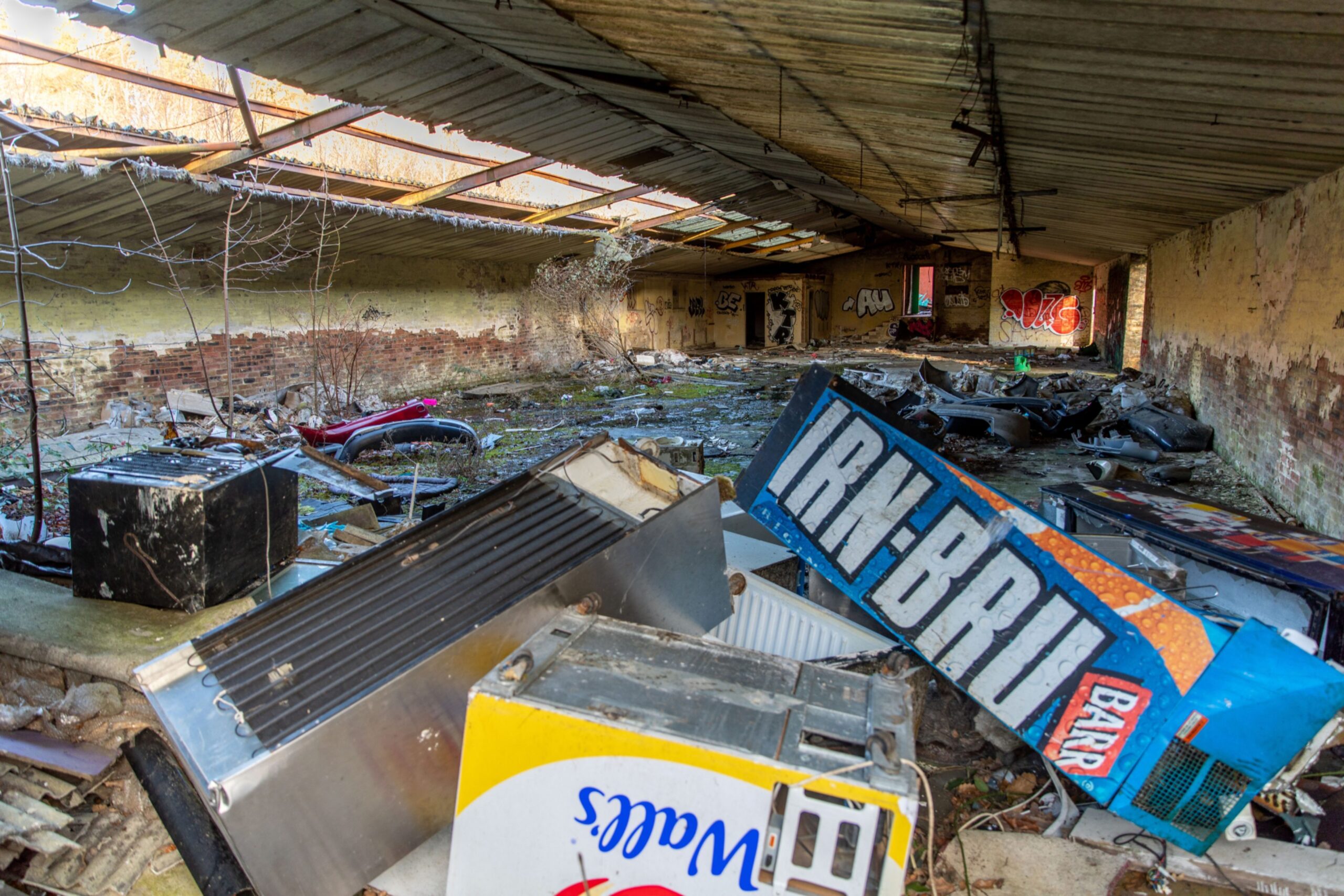 One of the rubbish-filled warehouses.