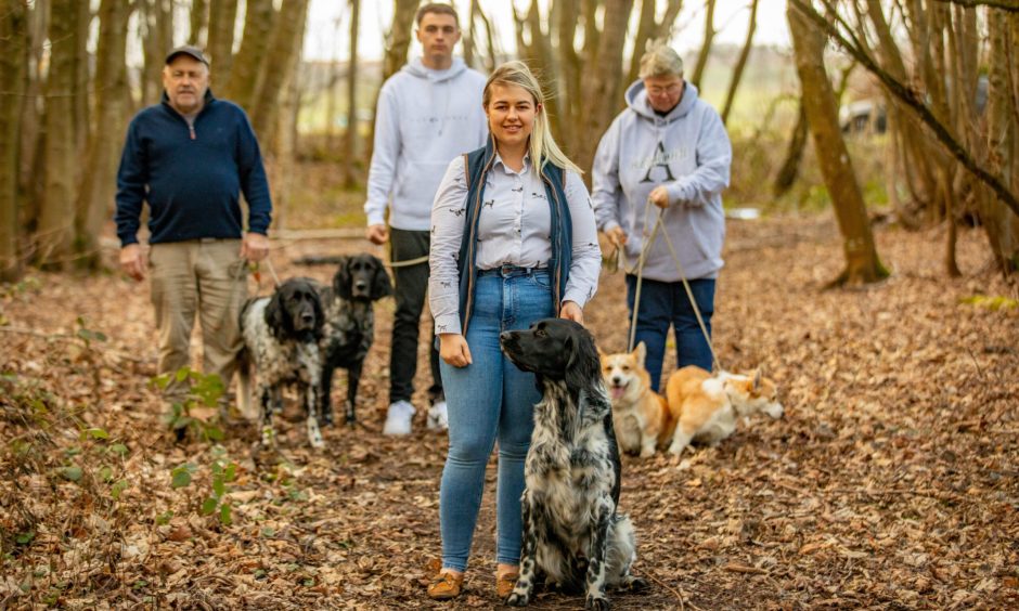 Erin Logie and family with their Munsterlanders and Corgis 