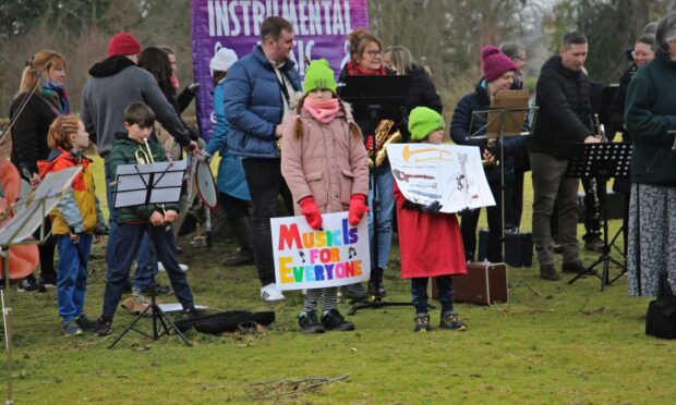 To go with story by Alex Watson. Stirling music protest to push back against proposed tuition service cuts Picture shows; Stirling music protest. Stirling, Scotland. Supplied by Alex Watson/DC Thomson Date; 13/02/2025