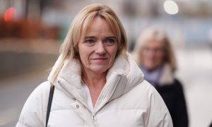 NHS Fife nurse Sandie Peggie arrives at employment tribunal in Dundee. Image: PA